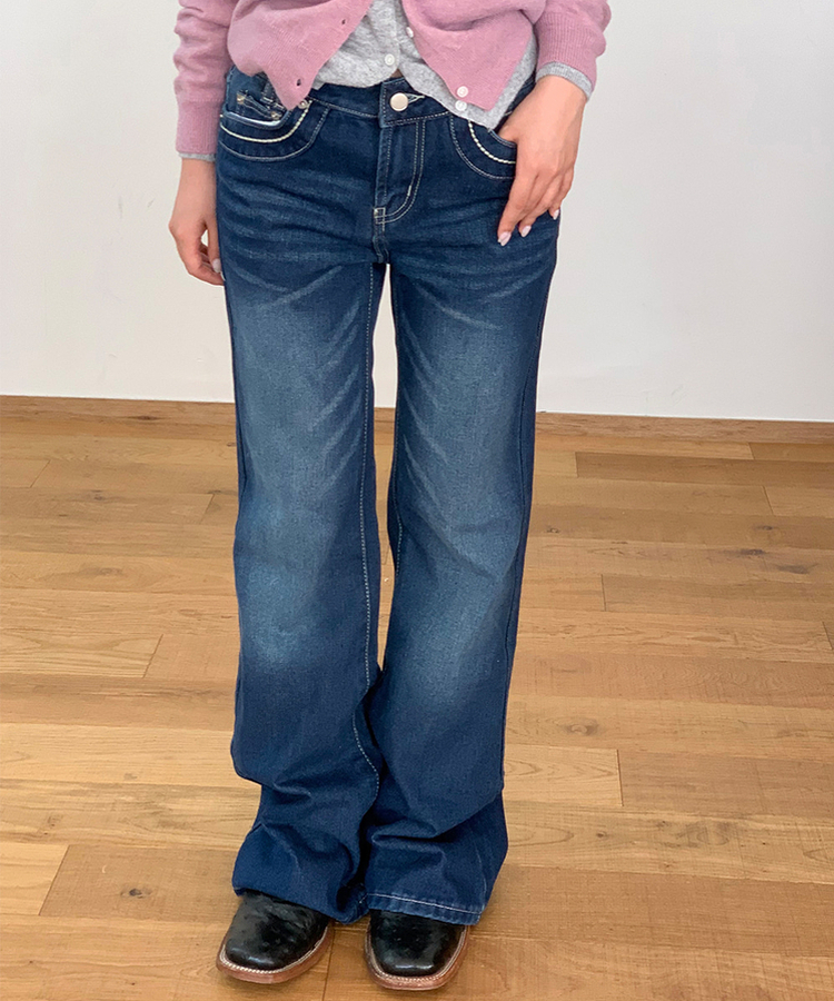 【丈別】ステッチデニムパンツ MID BLUE