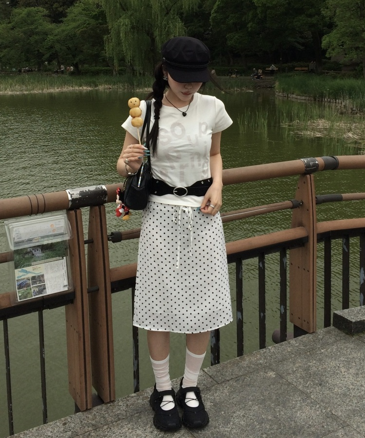 ドット柄ナロースカート IVORY