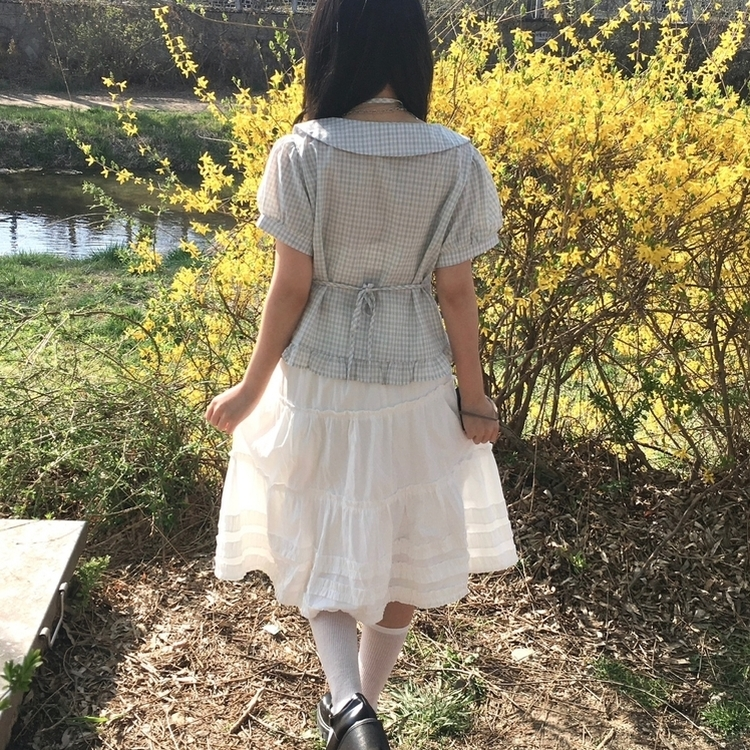 데일리 볼륨 레이스 캉캉 밴딩 미디스커트 화이트