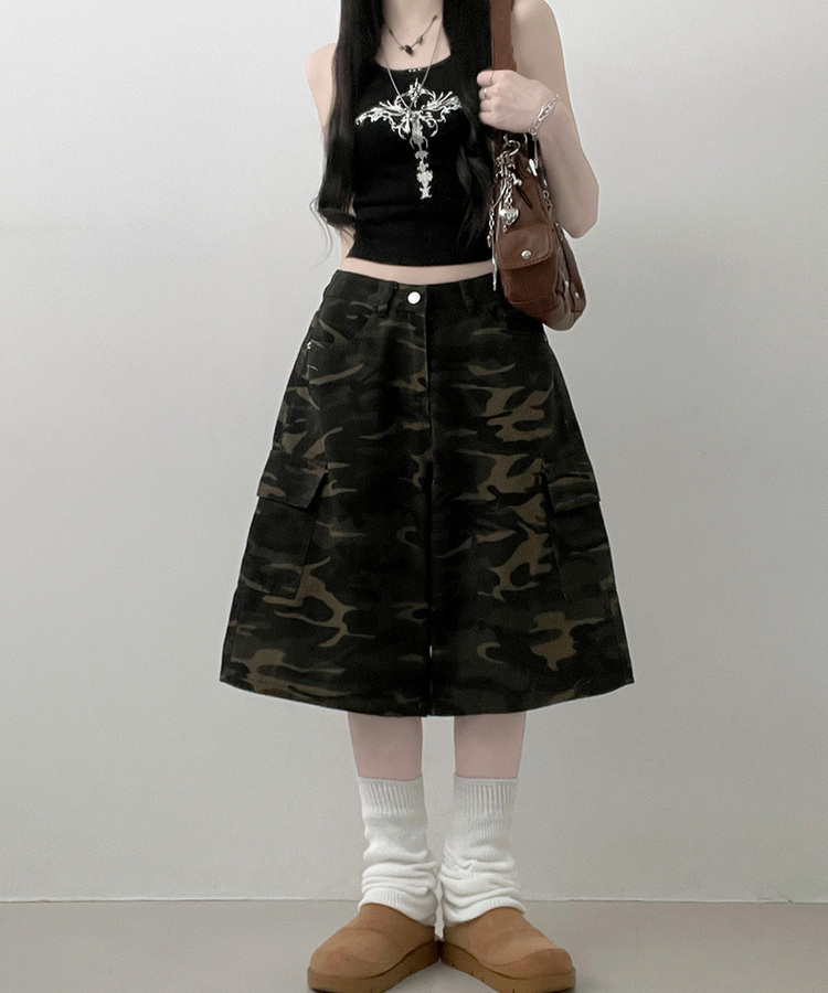 カモフラ柄カーゴポケットバミューダパンツ KHAKI