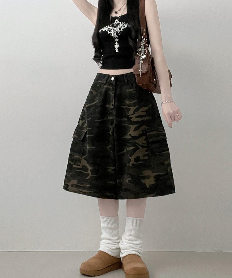 カモフラ柄カーゴポケットバミューダパンツ KHAKI