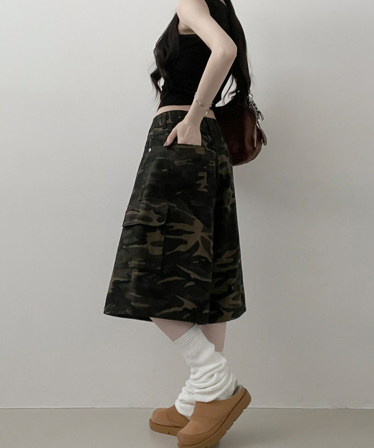 カモフラ柄カーゴポケットバミューダパンツ KHAKI