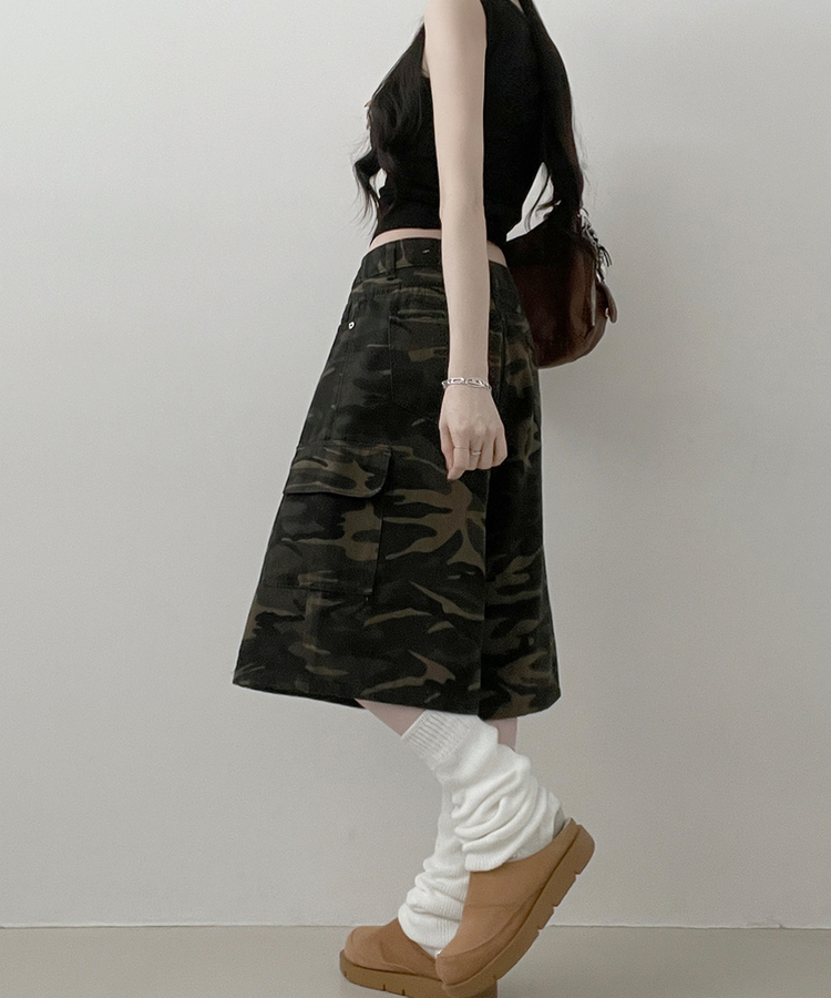 カモフラ柄カーゴポケットバミューダパンツ KHAKI