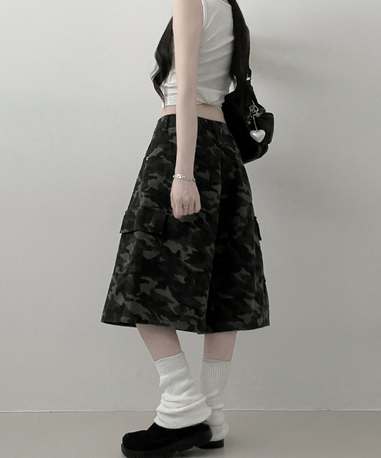 カモフラ柄カーゴポケットバミューダパンツ GREY