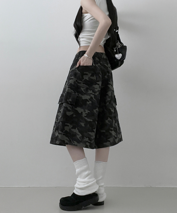 カモフラ柄カーゴポケットバミューダパンツ GREY