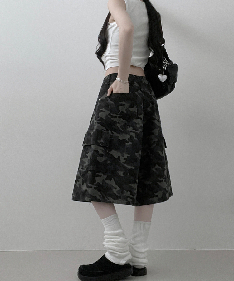 カモフラ柄カーゴポケットバミューダパンツ GREY