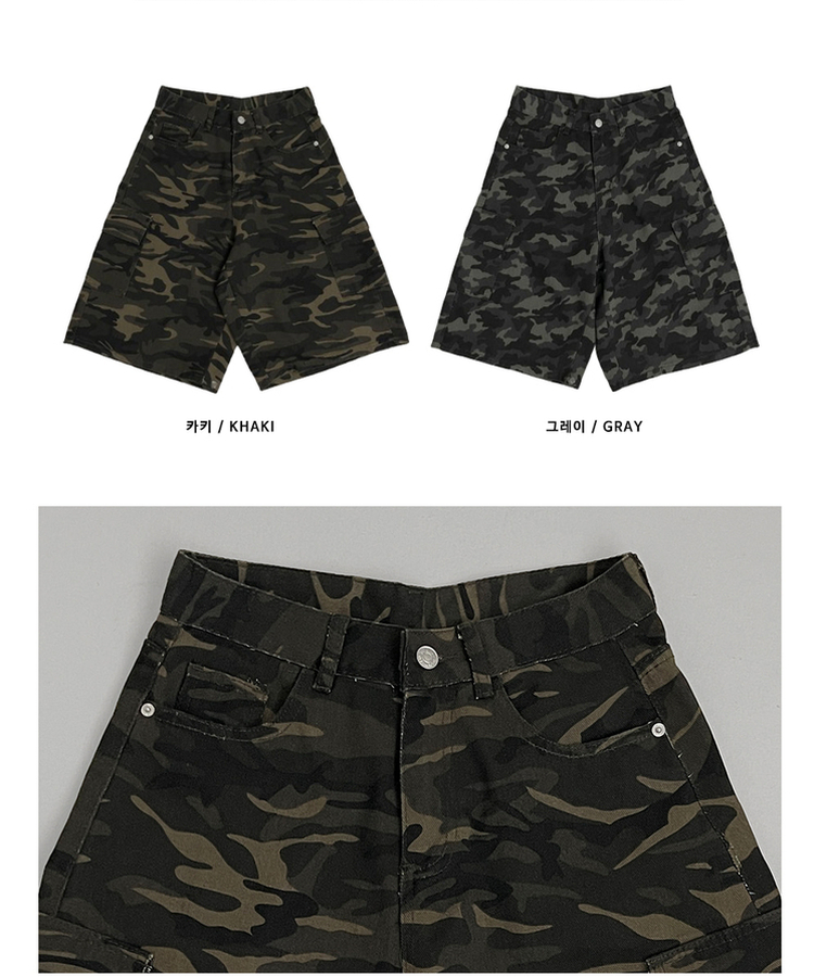 カモフラ柄カーゴポケットバミューダパンツ