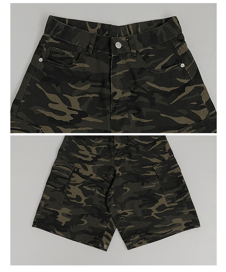 カモフラ柄カーゴポケットバミューダパンツ