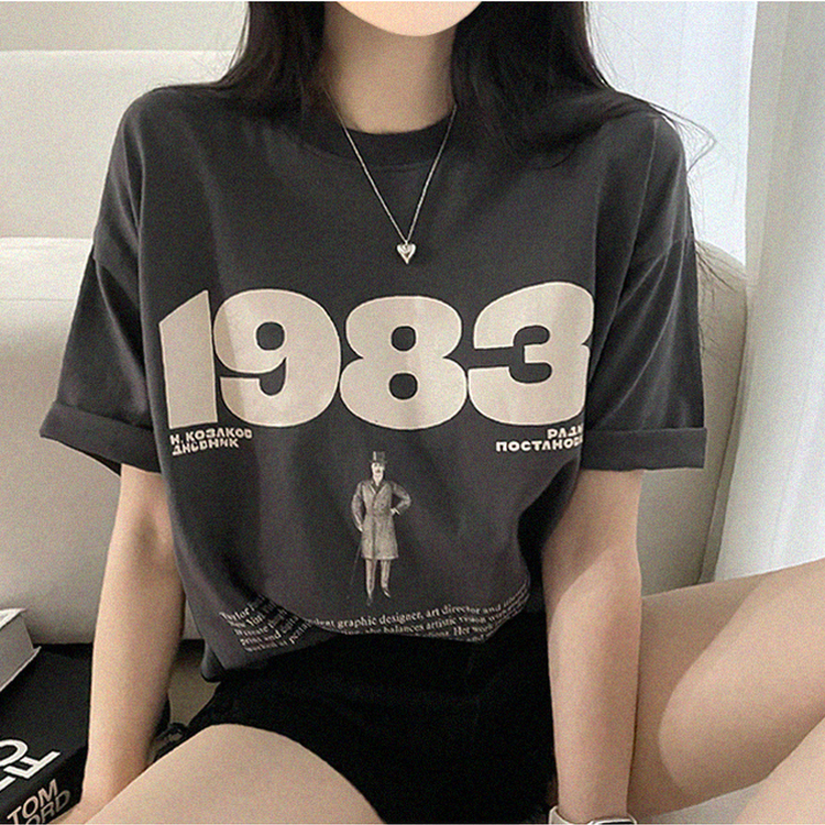 プリントボクシー半袖Tシャツ CHARCOAL