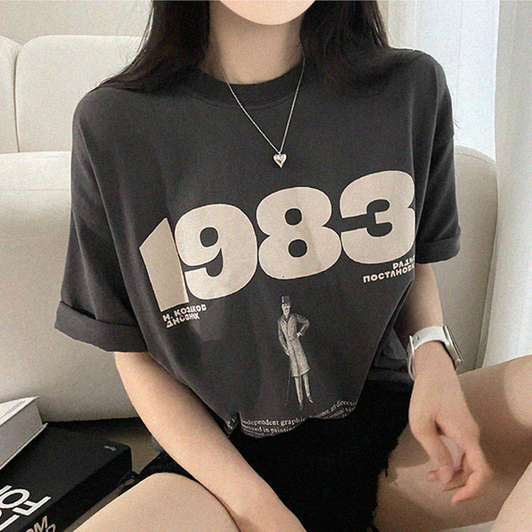 プリントボクシー半袖Tシャツ CHARCOAL