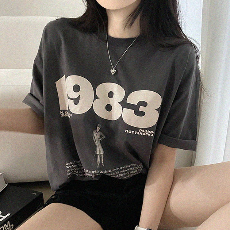 プリントボクシー半袖Tシャツ CHARCOAL