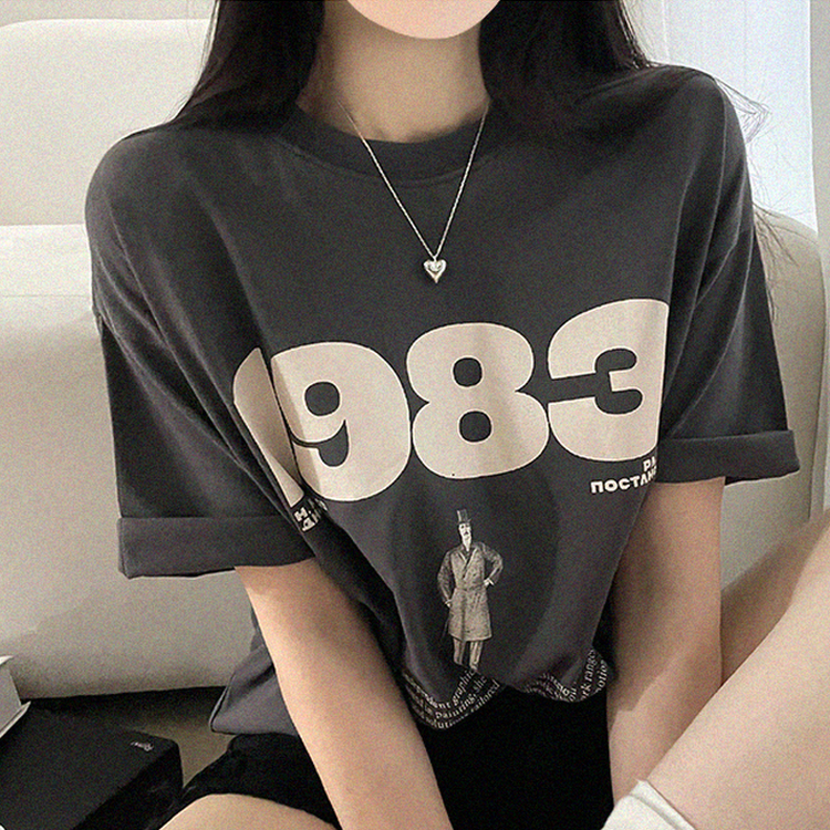 プリントボクシー半袖Tシャツ CHARCOAL