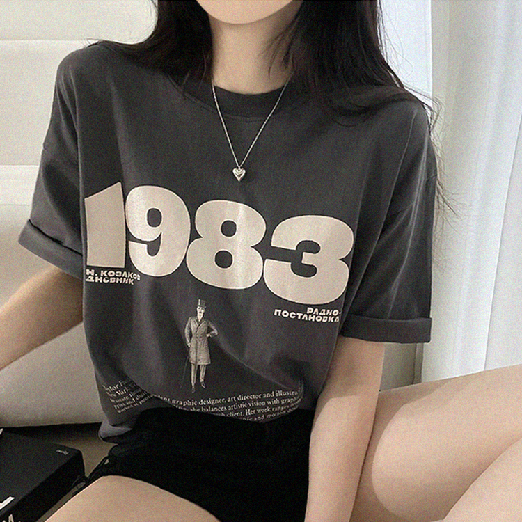 プリントボクシー半袖Tシャツ CHARCOAL