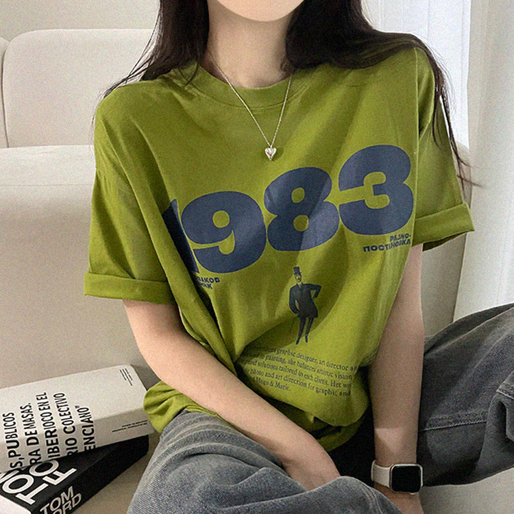 プリントボクシー半袖Tシャツ OLIVE
