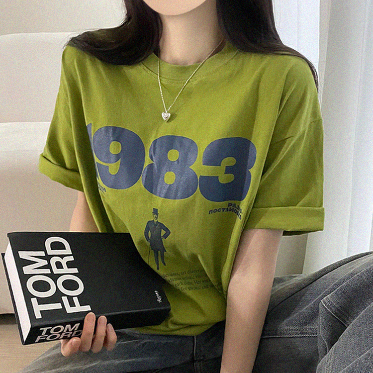 プリントボクシー半袖Tシャツ OLIVE