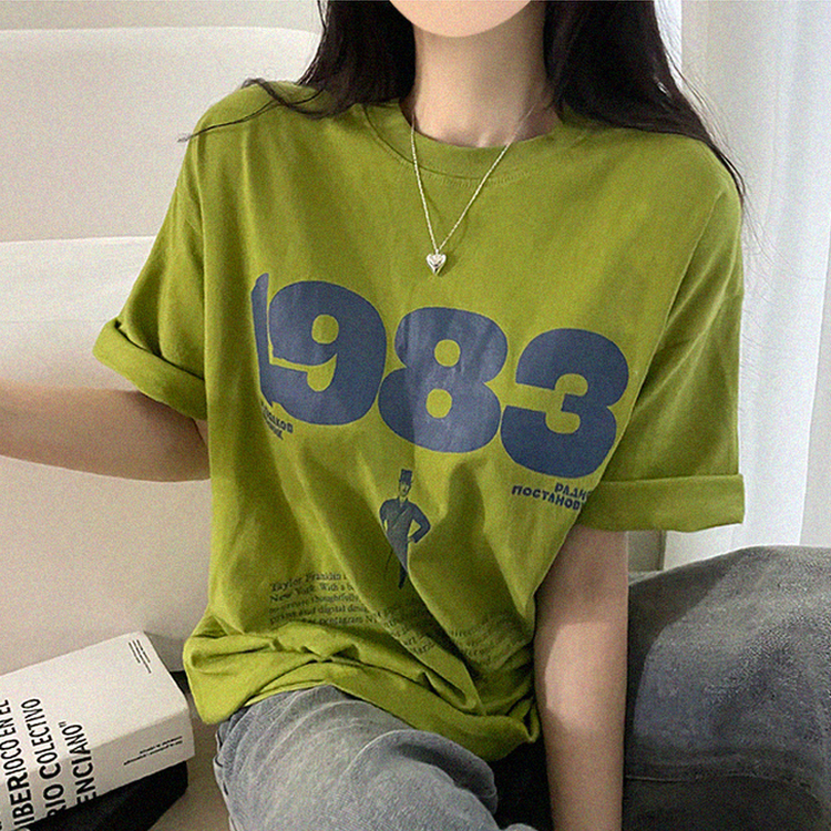 プリントボクシー半袖Tシャツ OLIVE