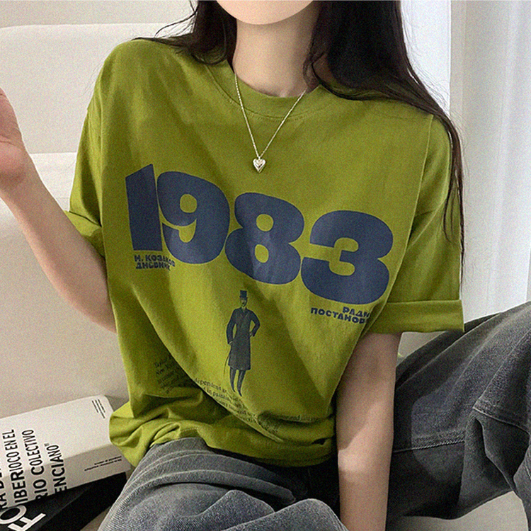 プリントボクシー半袖Tシャツ OLIVE