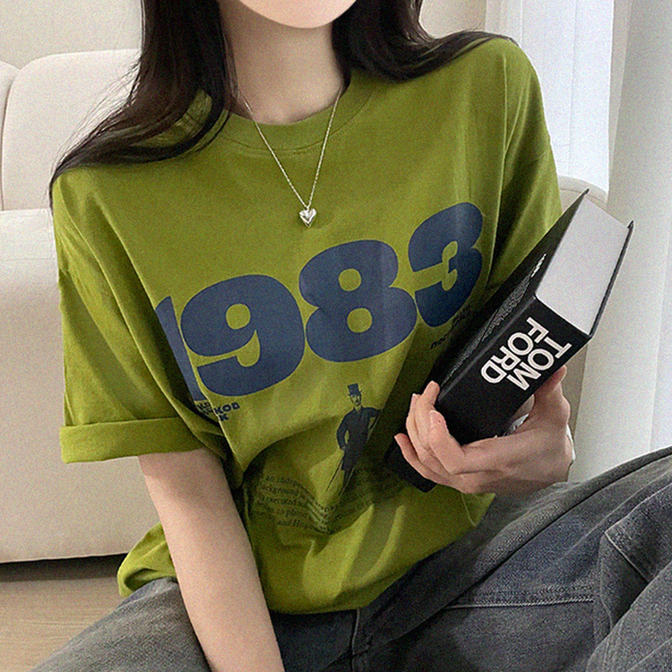 プリントボクシー半袖Tシャツ OLIVE