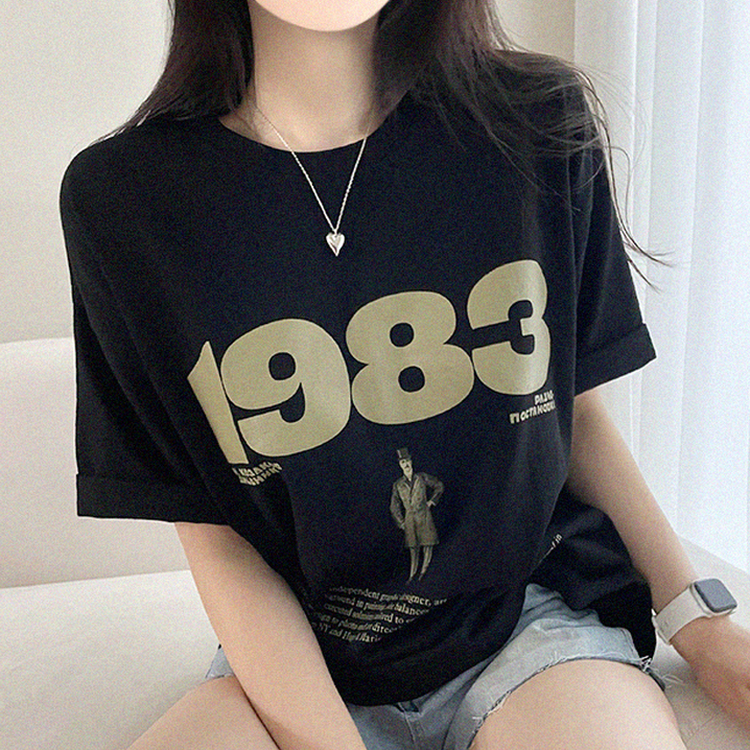 プリントボクシー半袖Tシャツ BLACK