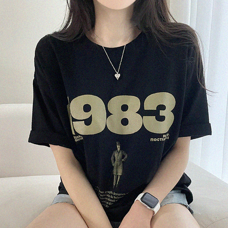 プリントボクシー半袖Tシャツ BLACK