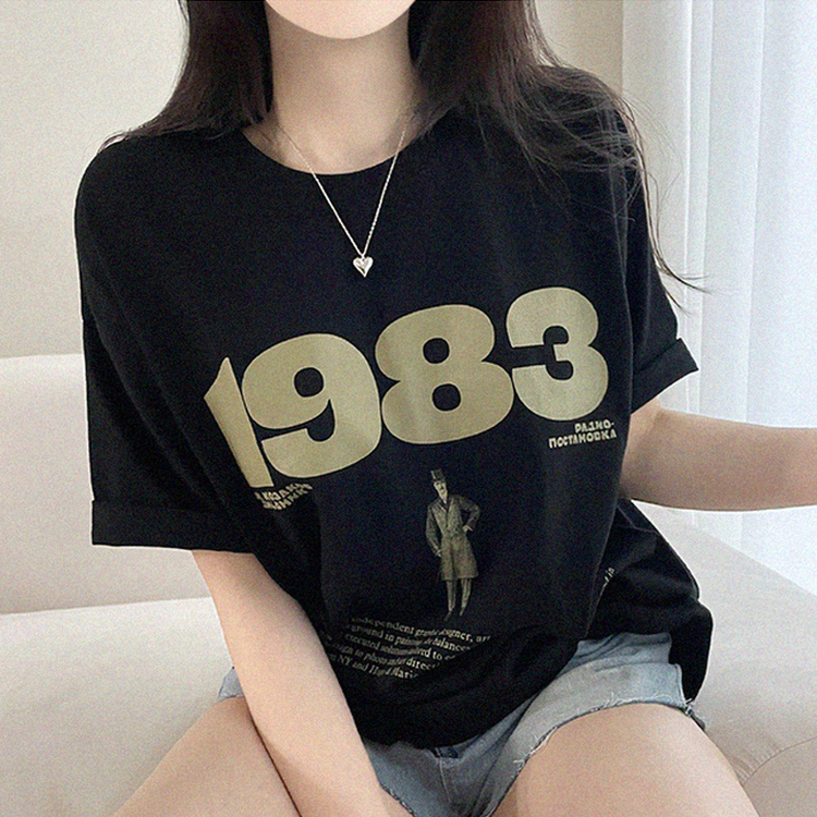 プリントボクシー半袖Tシャツ BLACK