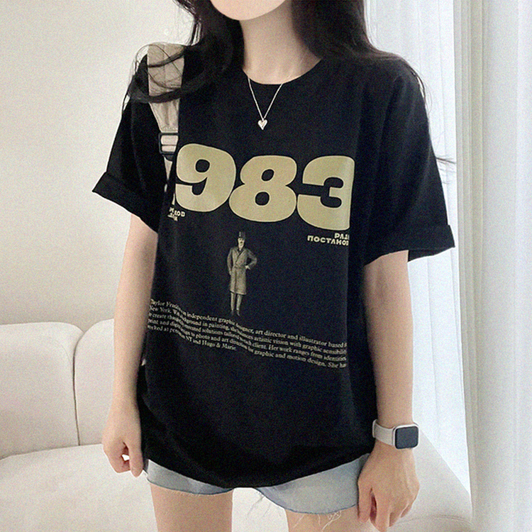 プリントボクシー半袖Tシャツ BLACK