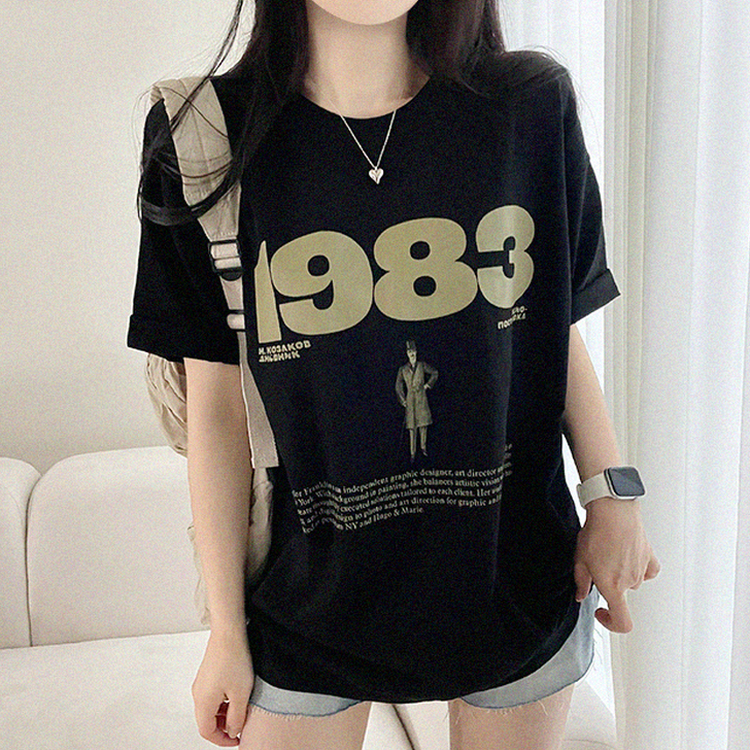 プリントボクシー半袖Tシャツ BLACK