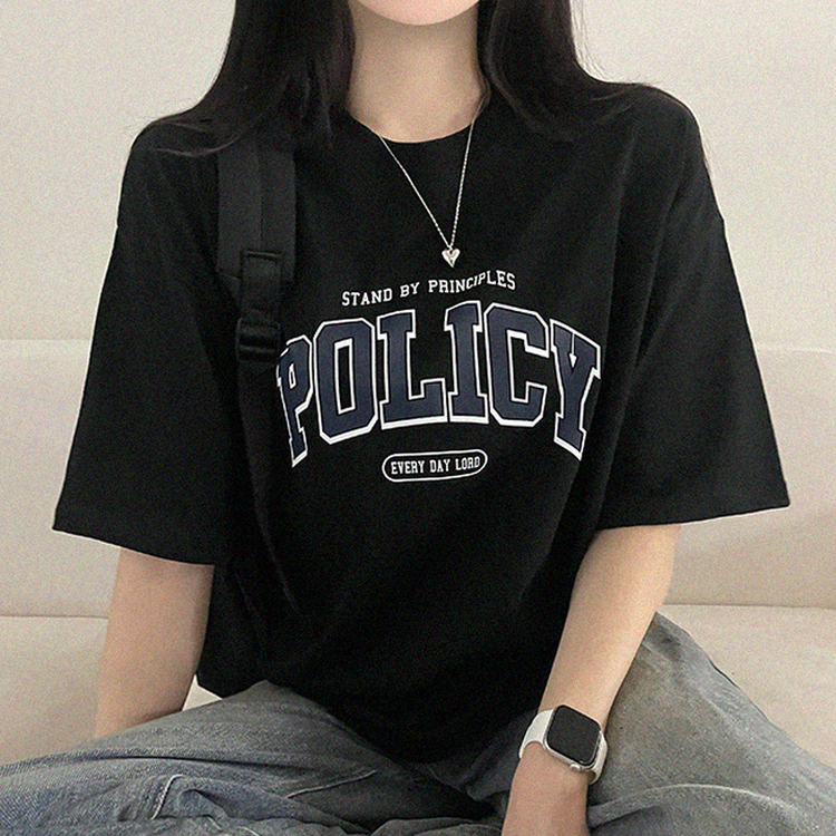 レタープリントオーバーフィット半袖Tシャツ BLACK