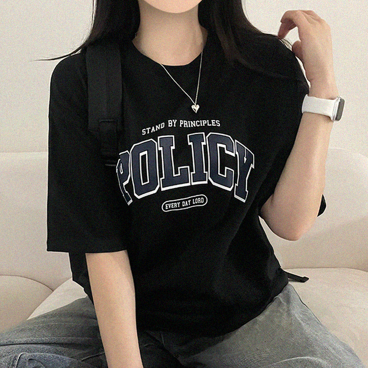 レタープリントオーバーフィット半袖Tシャツ BLACK