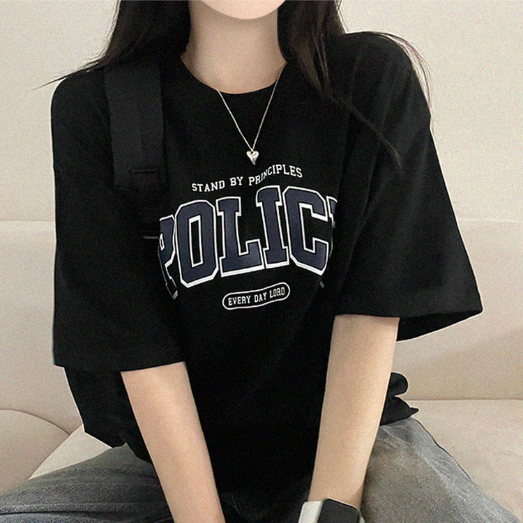 レタープリントオーバーフィット半袖Tシャツ BLACK