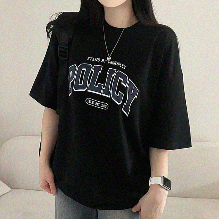レタープリントオーバーフィット半袖Tシャツ BLACK