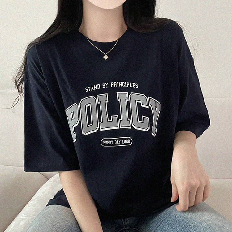 レタープリントオーバーフィット半袖Tシャツ NAVY