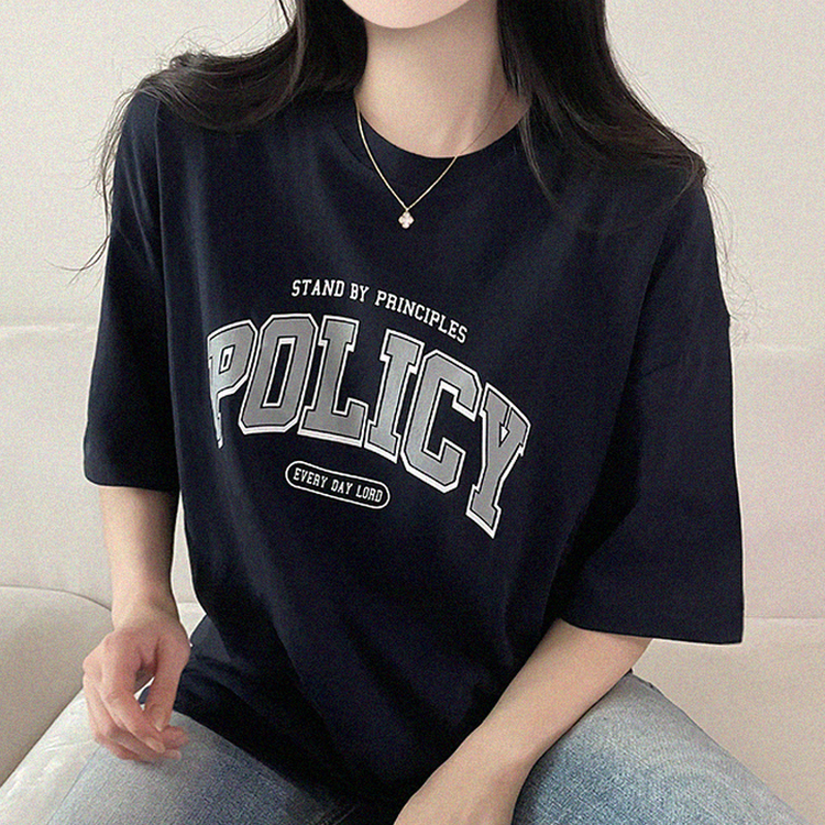 レタープリントオーバーフィット半袖Tシャツ NAVY