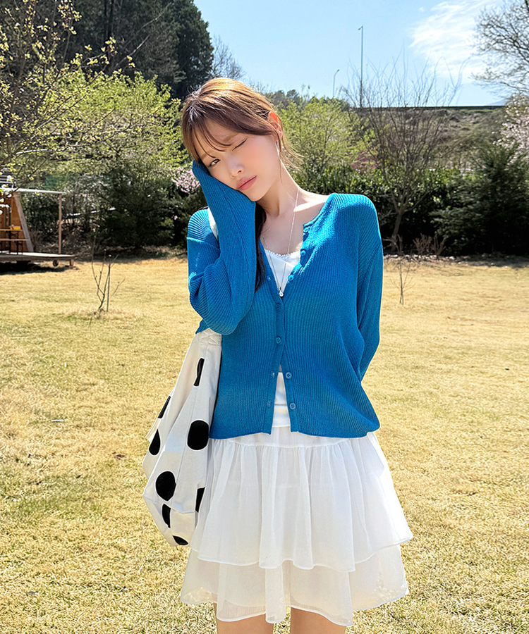 リブラウンドカーディガン(5color) BLUE