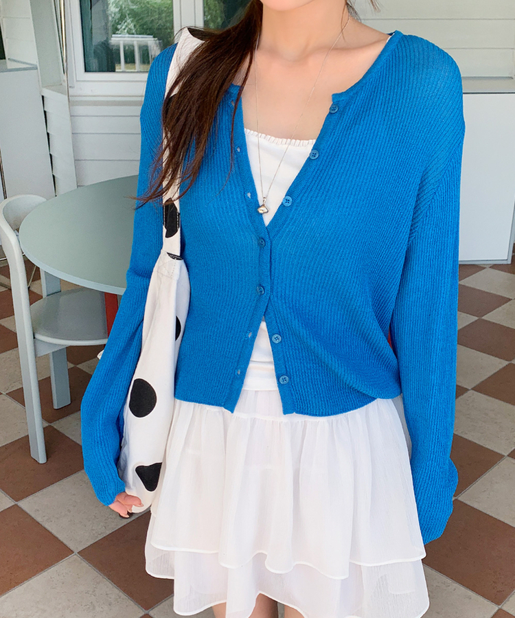 リブラウンドカーディガン(5color) BLUE