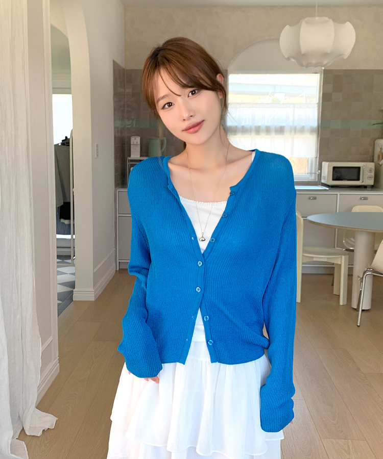 リブラウンドカーディガン(5color) BLUE