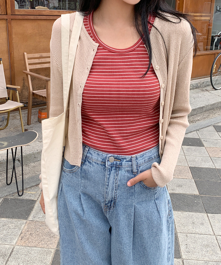 リブラウンドカーディガン(5color) BEIGE