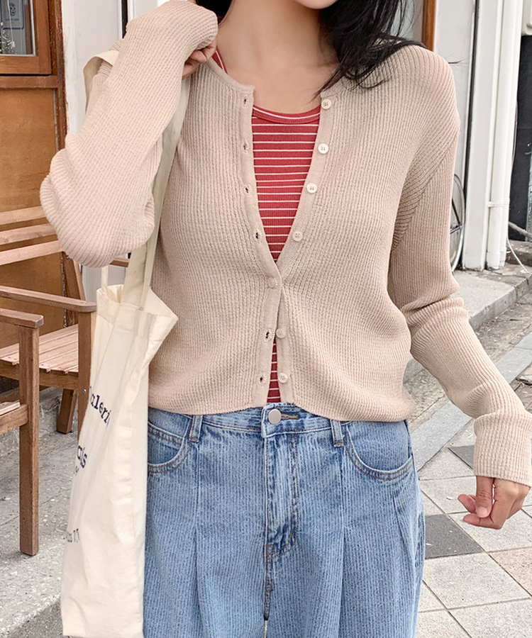 リブラウンドカーディガン(5color) BEIGE
