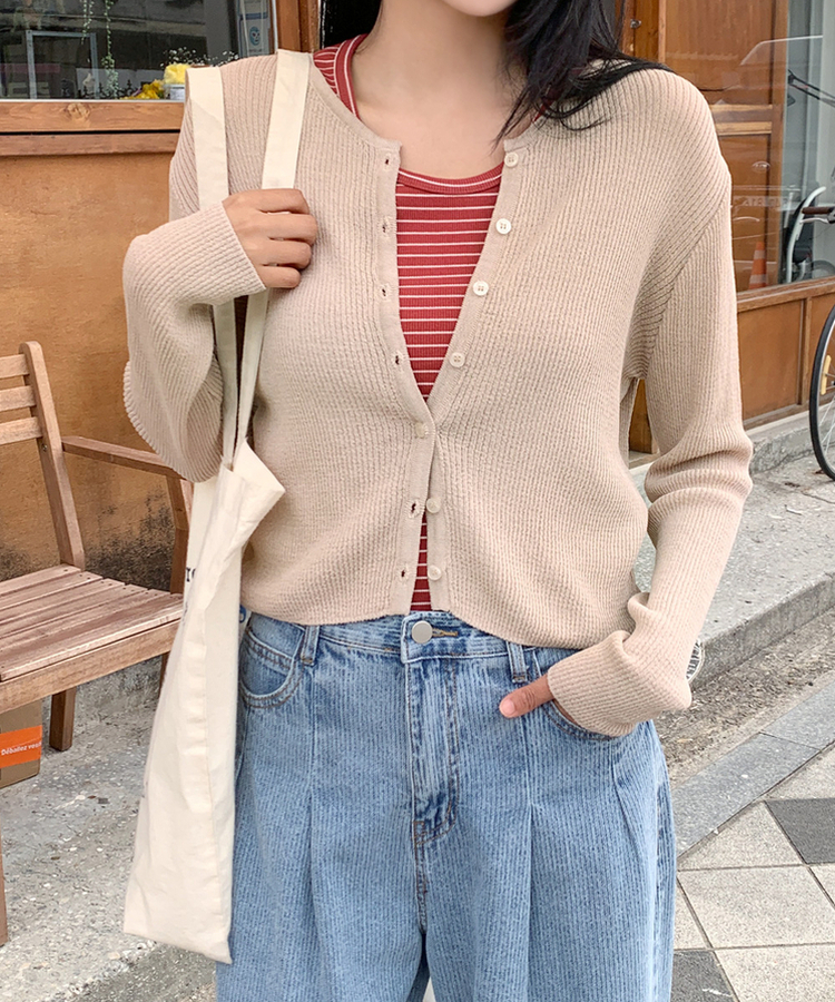 リブラウンドカーディガン(5color) BEIGE
