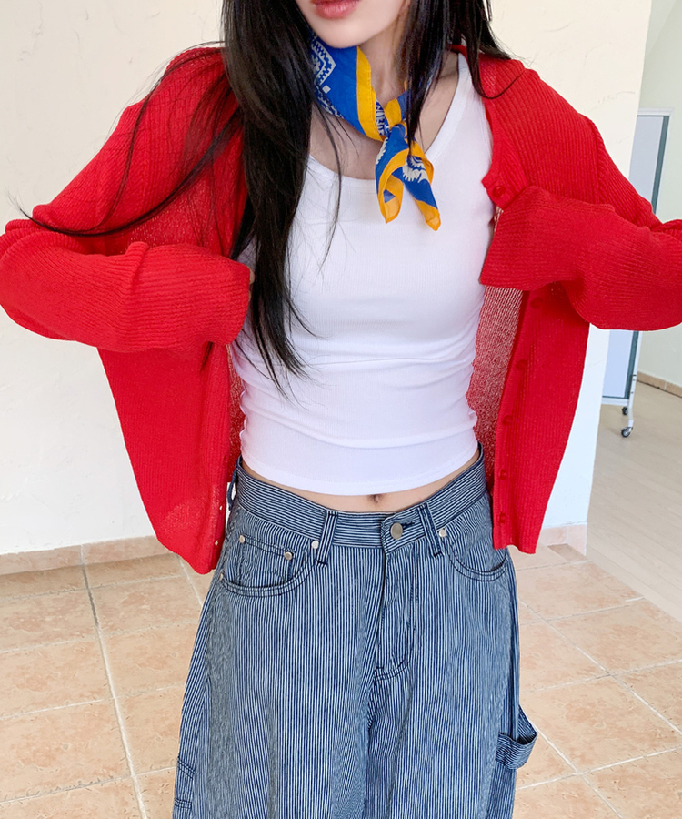 リブラウンドカーディガン(5color) RED