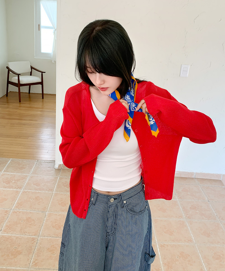 リブラウンドカーディガン(5color) RED