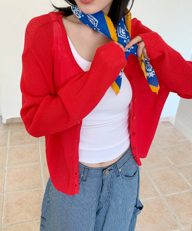 リブラウンドカーディガン(5color) RED