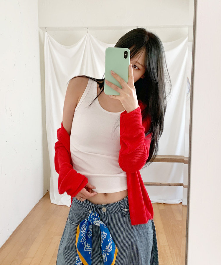 リブラウンドカーディガン(5color) RED