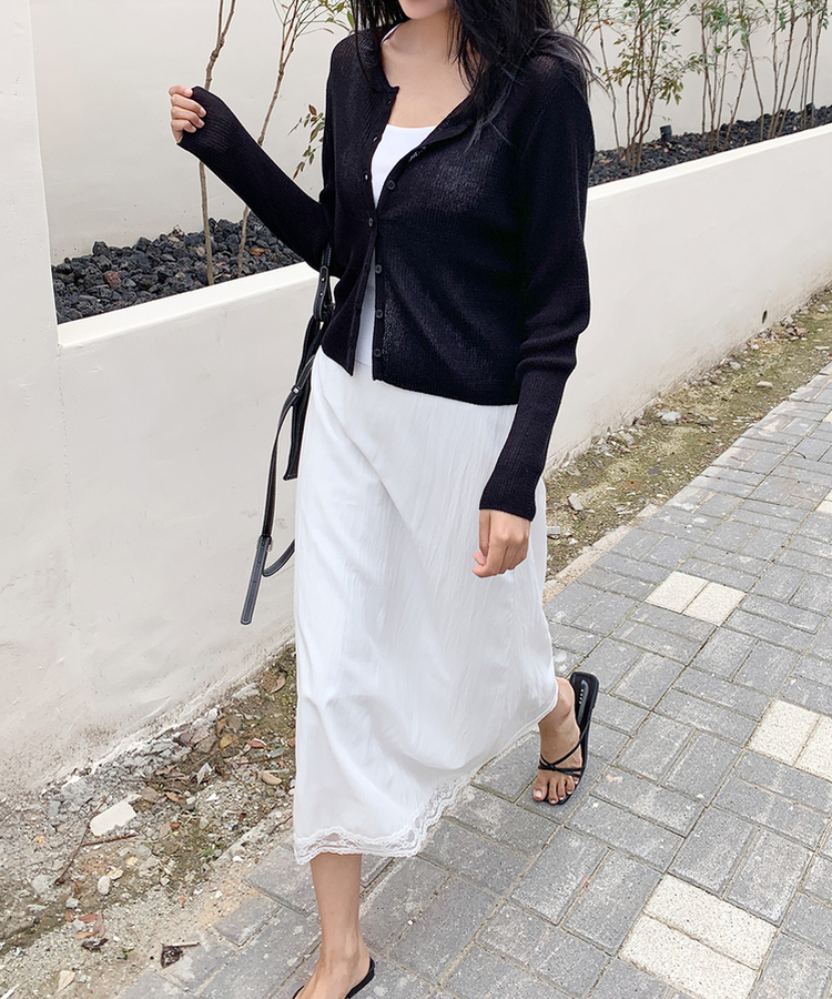 リブラウンドカーディガン(5color) BLACK