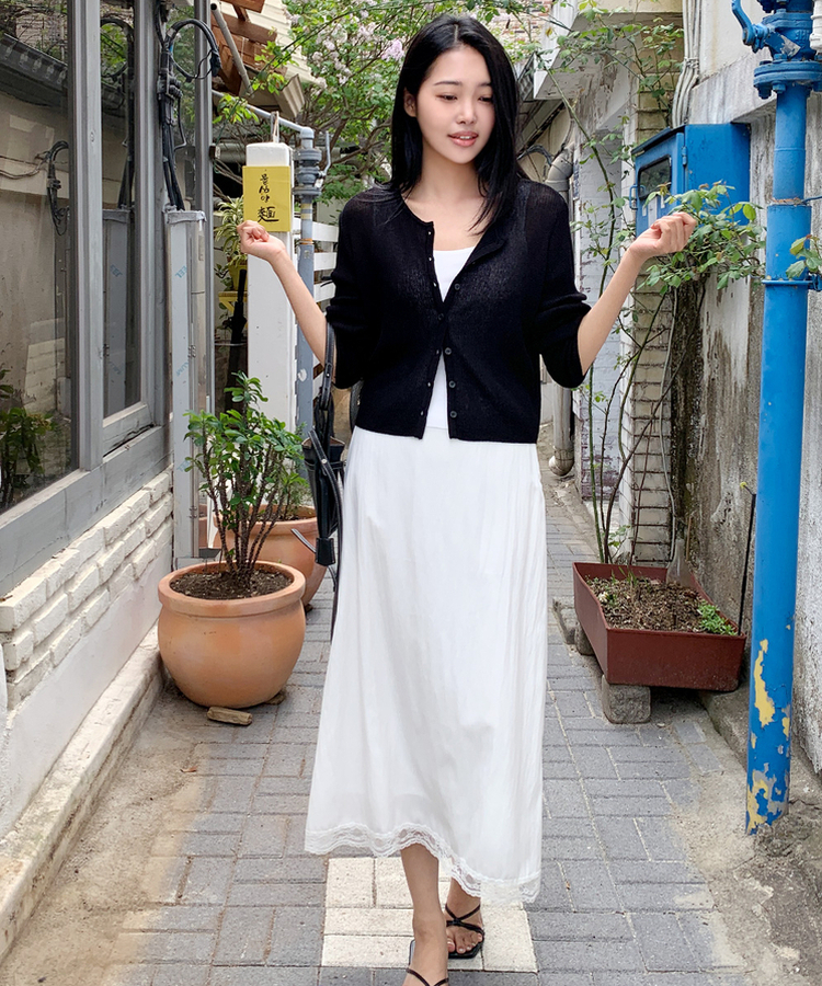 リブラウンドカーディガン(5color) BLACK