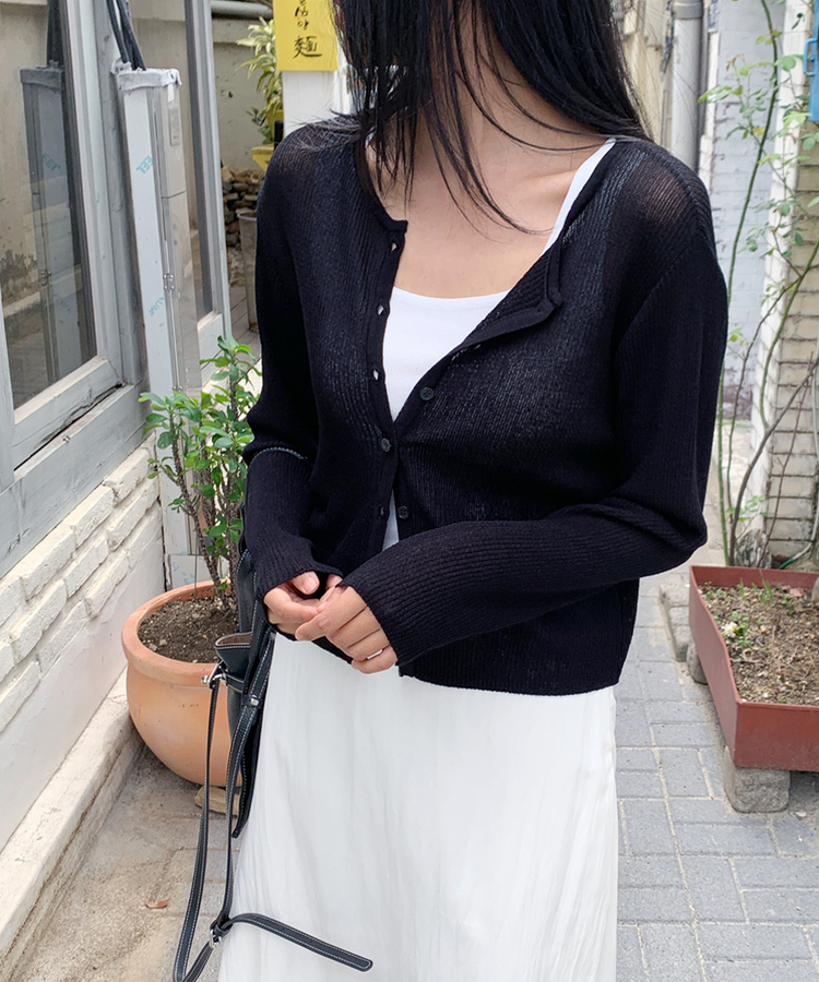 リブラウンドカーディガン(5color) BLACK