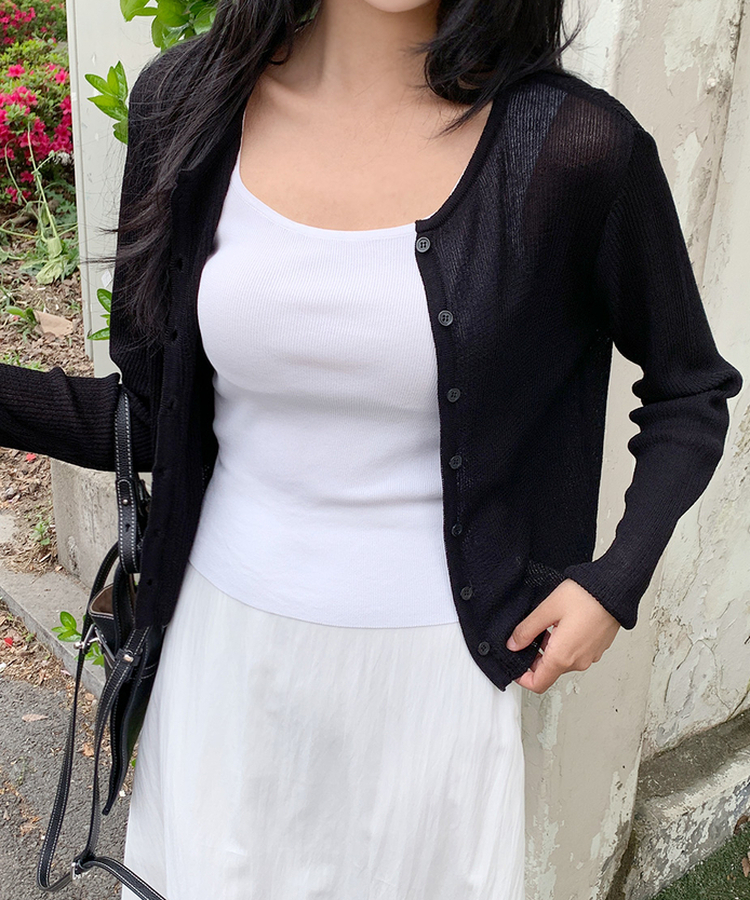 リブラウンドカーディガン(5color) BLACK