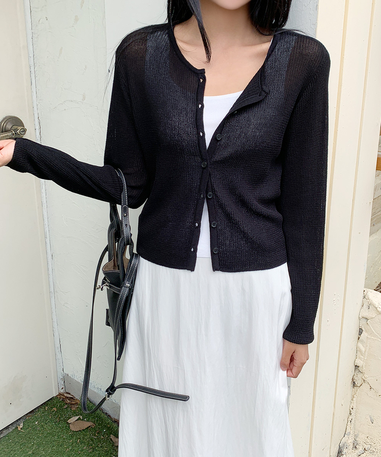 リブラウンドカーディガン(5color) BLACK