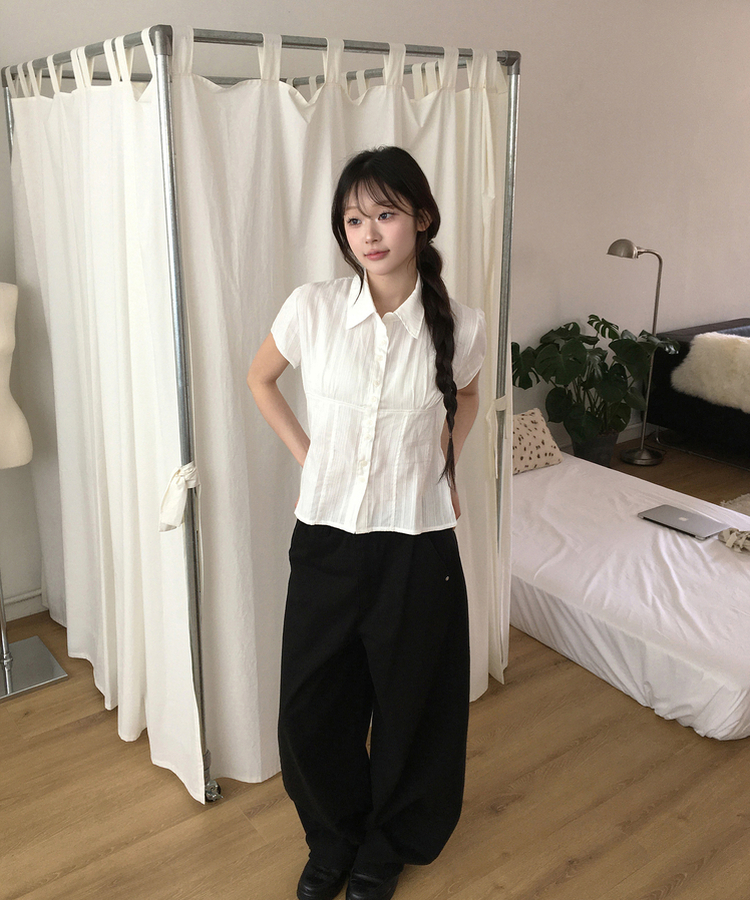 ピンタック半袖シャツブラウス IVORY