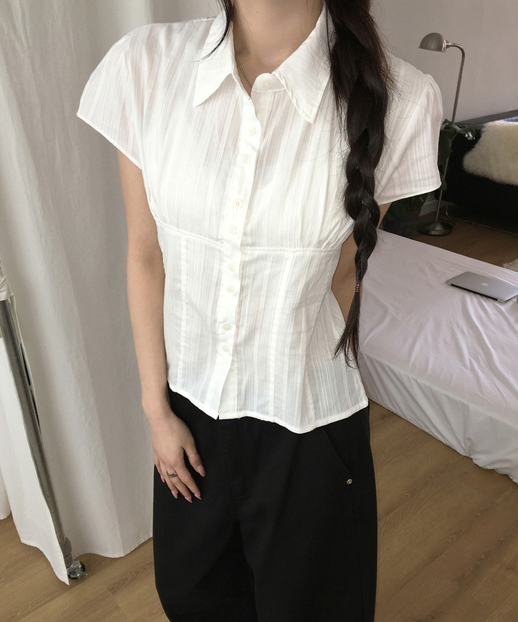 ピンタック半袖シャツブラウス IVORY